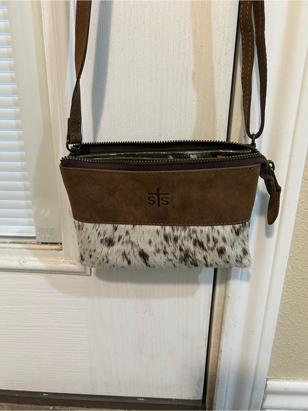 STS Ranchwear Brown Suede & White Speckled Hair-On Crossbody Purse
